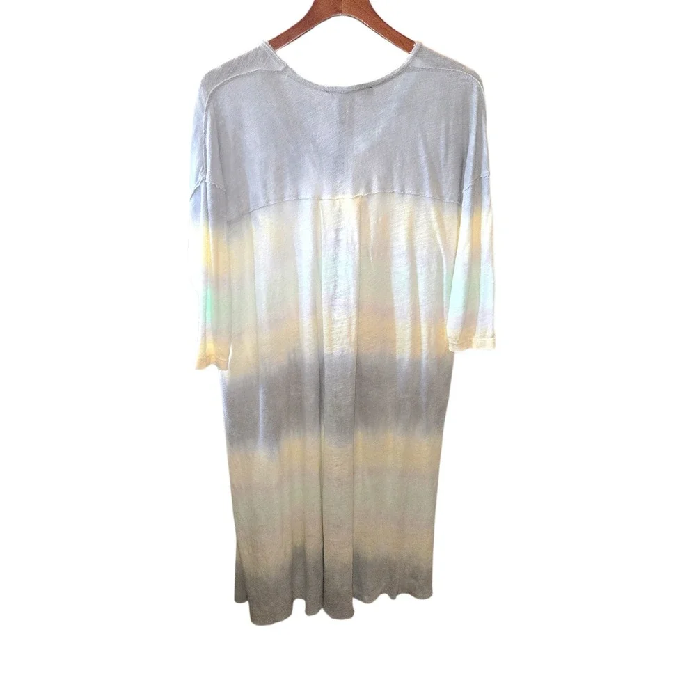 We The‎ Free Pomona Tie-Dye Longline T-shirt Size Small Linen Blend Grey Yellow